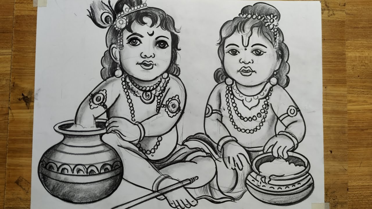 cute bal gopal drawing | little krishna pencil drawing | Bal gopal pencil  sketch / lord krishna - YouTube